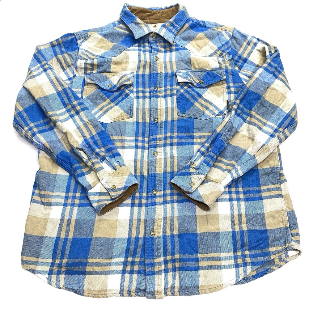 Legendary Whitetails Flannel Shirt Blue Plaid Western Pearl Snap Outdoor Mens XL